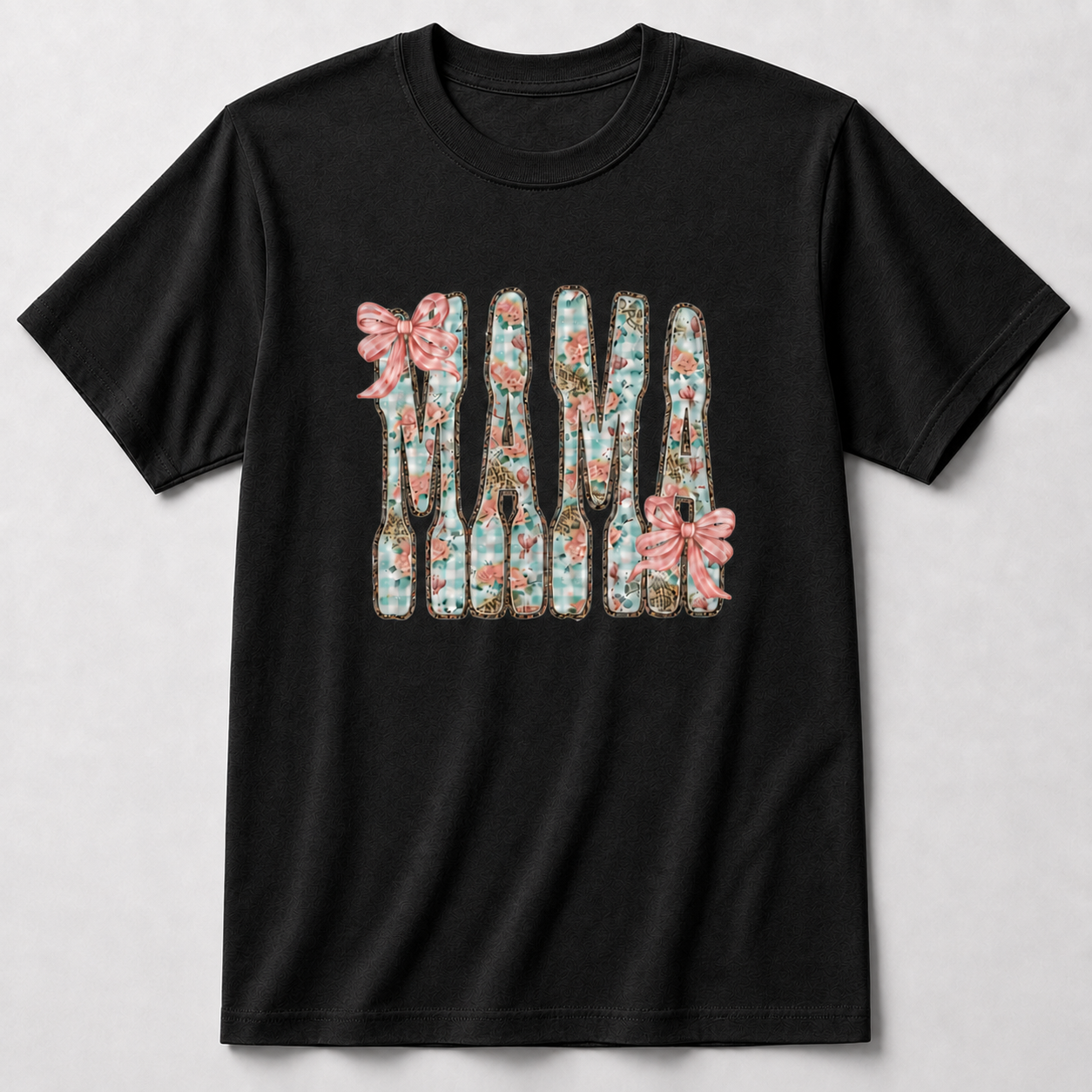 Floral Leopard Bow Glitter Mama Tee
