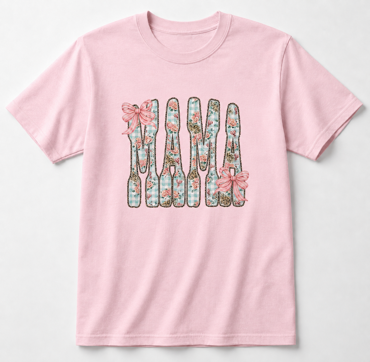 Floral Leopard Bow Glitter Mama Tee